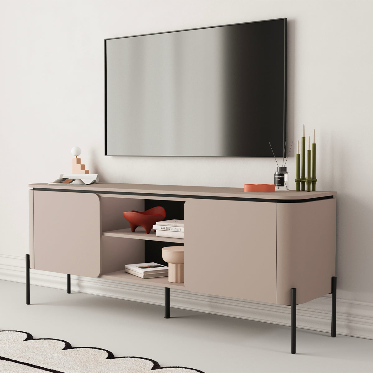 Meuble TV 2 portes 163 cm Junon Taupe - vue 3