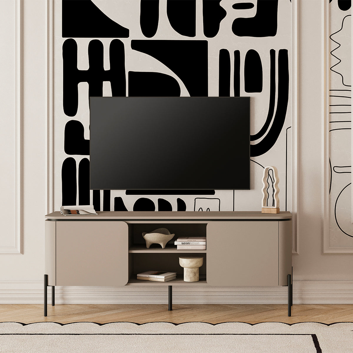 Meuble TV 2 portes 163 cm Junon Taupe - vue 4