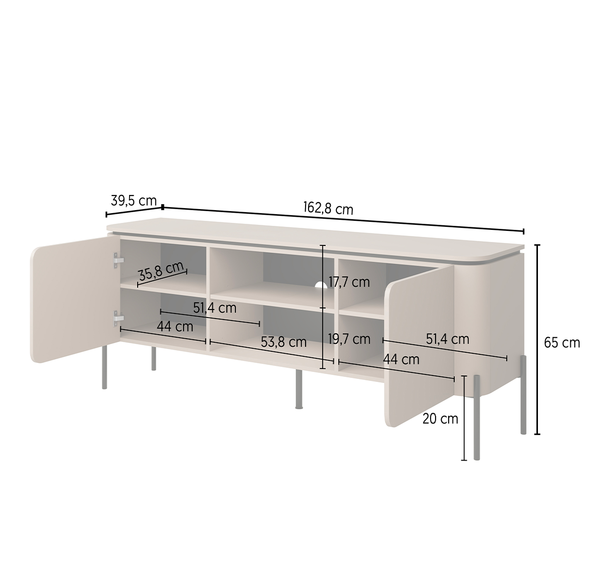 Meuble TV 2 portes 163 cm Junon Taupe - vue 7