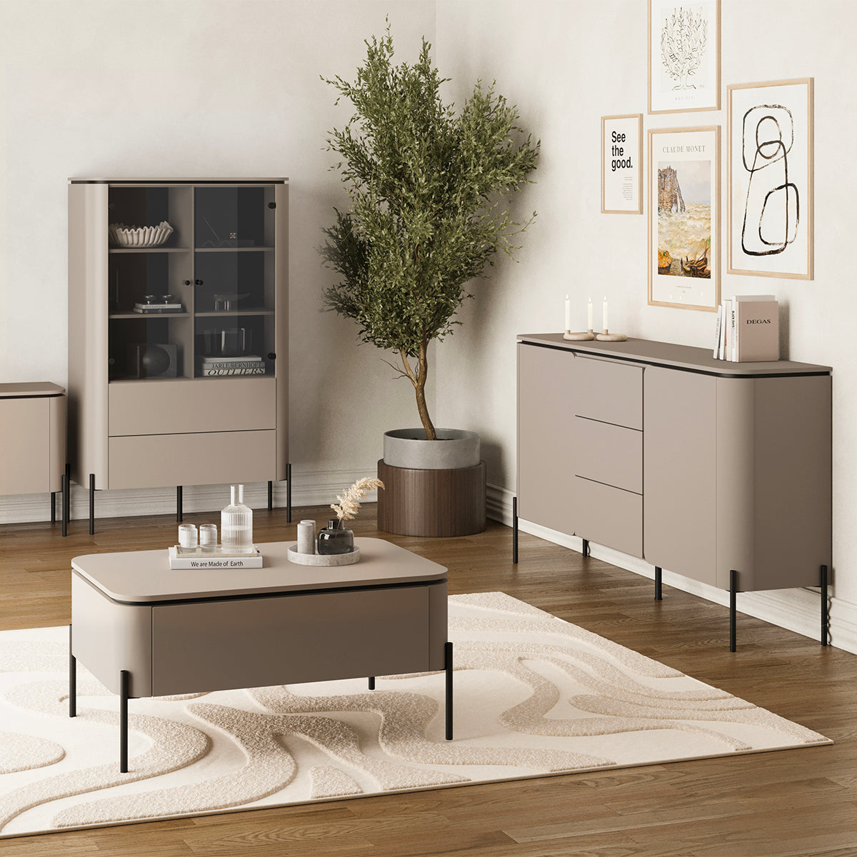 Vaisselier 2 portes 2 tiroirs Junon Taupe - vue 5