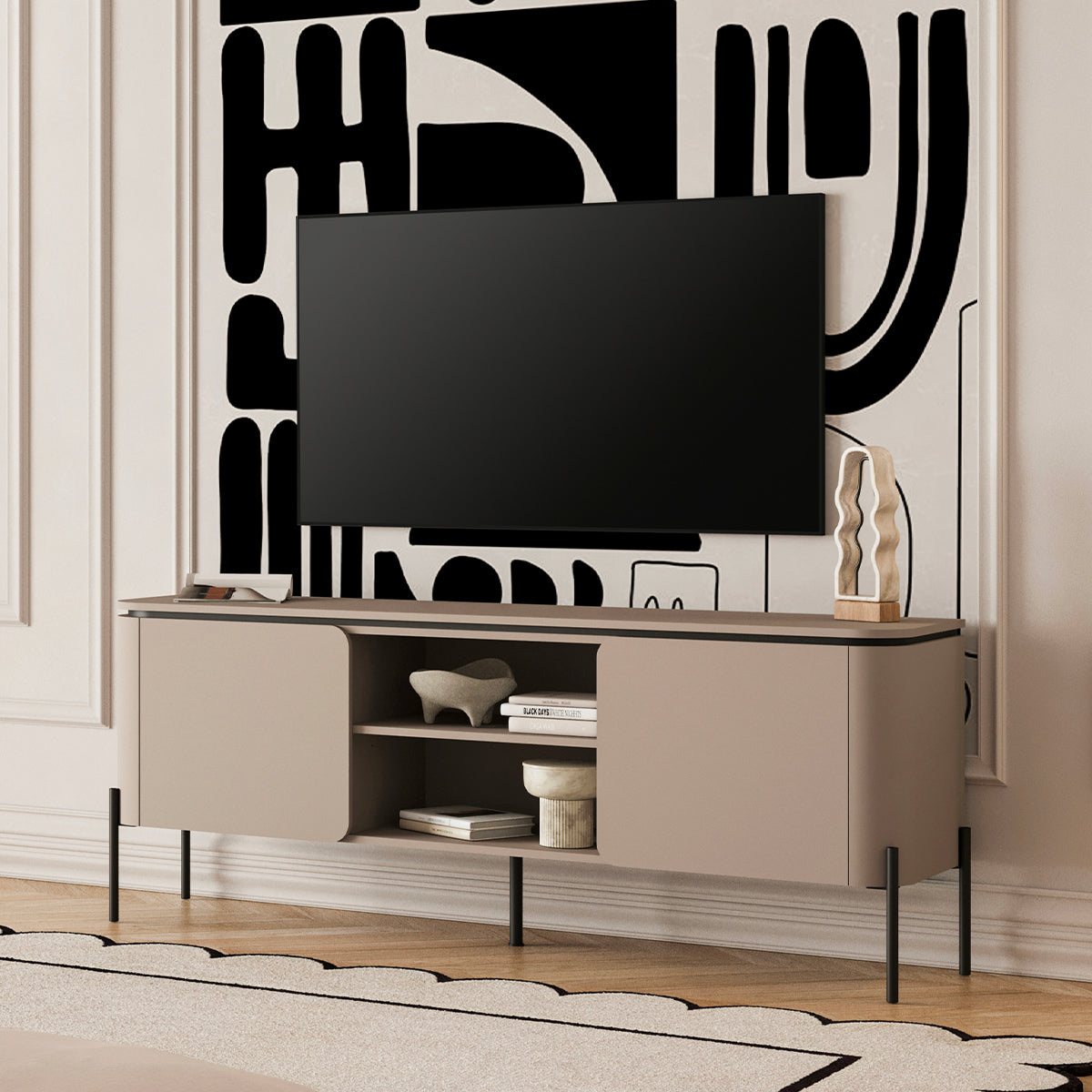 Meuble TV 2 portes 163 cm Junon Taupe - vue 5