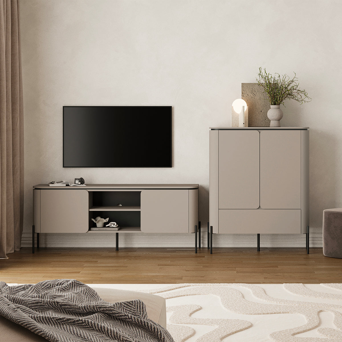 Buffet haut 2 portes 1 tiroir Junon Taupe - vue 6