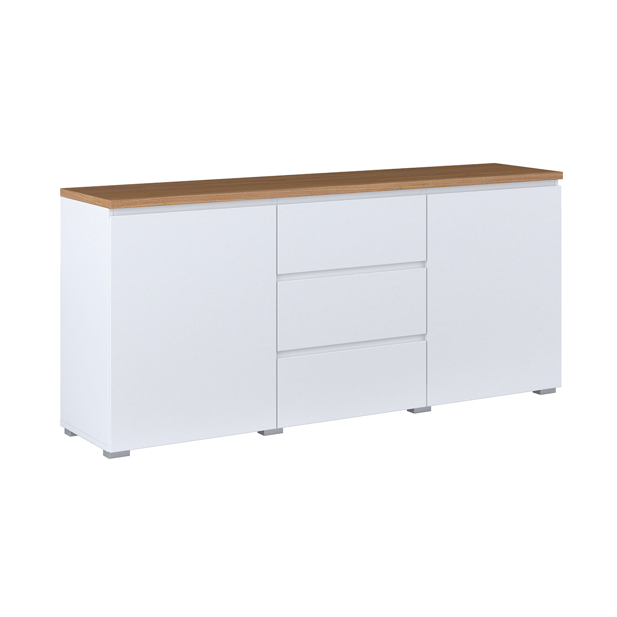 Buffet 2 portes 3 tiroirs Liko Blanc et Bois