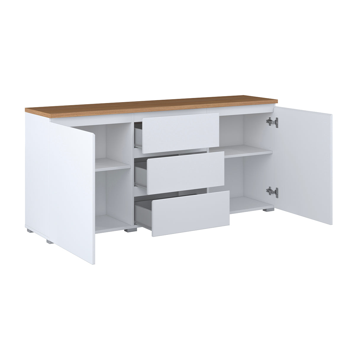 Buffet 2 portes 3 tiroirs Liko Blanc et Bois - vue 2