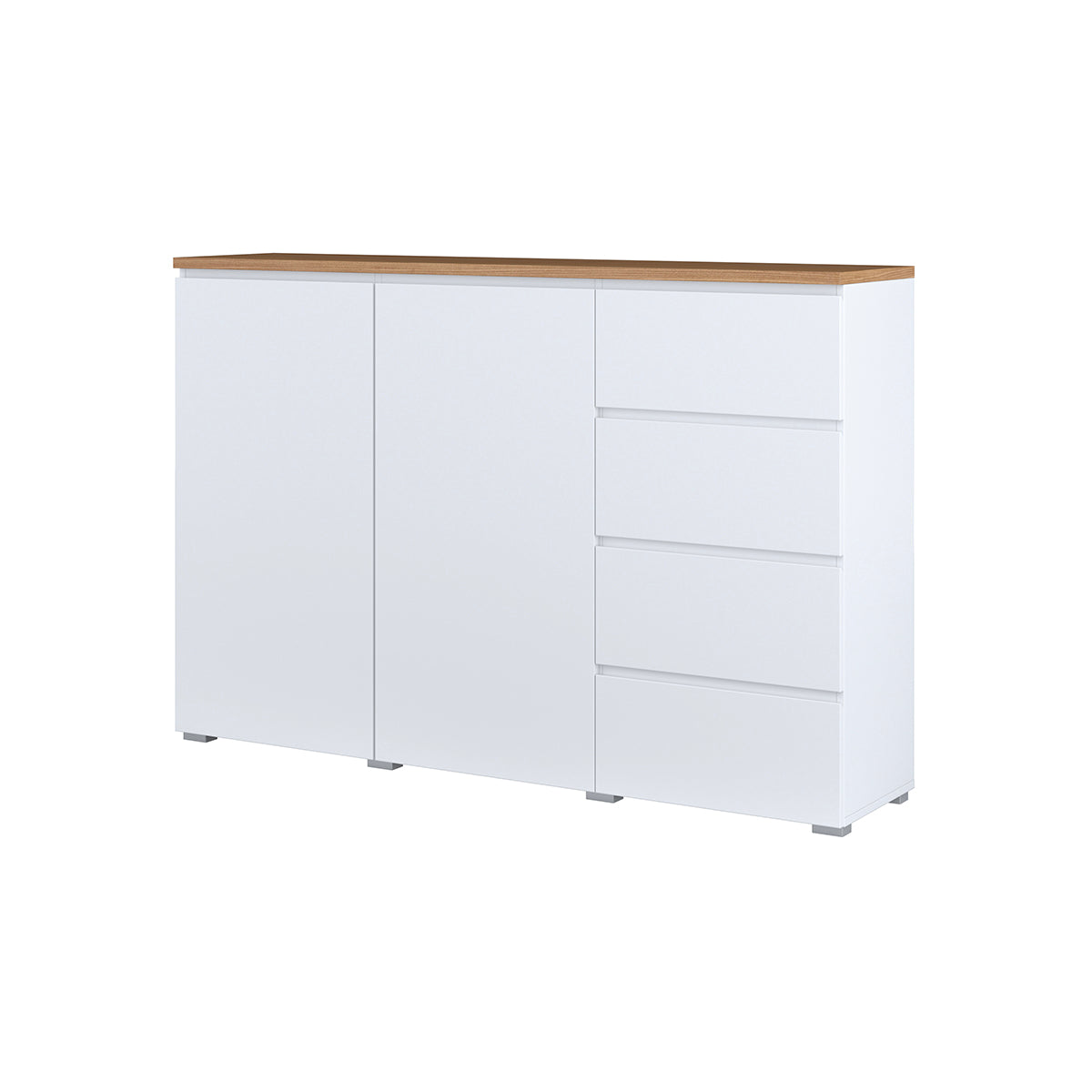 Buffet 2 portes 4 tiroirs Liko Blanc et Bois