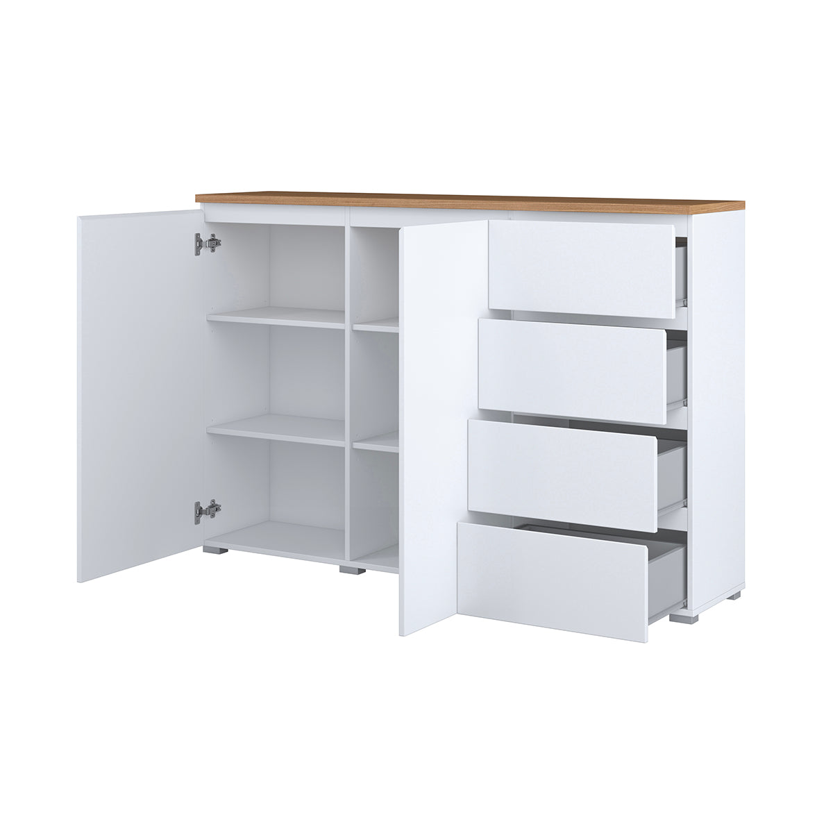 Buffet 2 portes 4 tiroirs Liko Blanc et Bois - vue 2