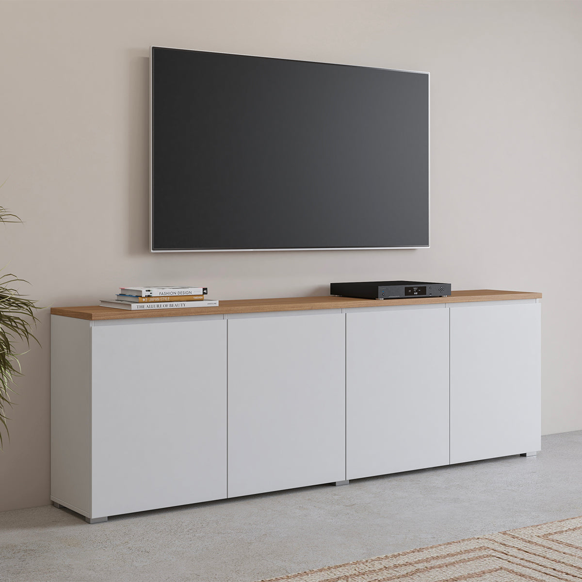 Buffet 4 portes Liko Blanc et Bois - vue 3