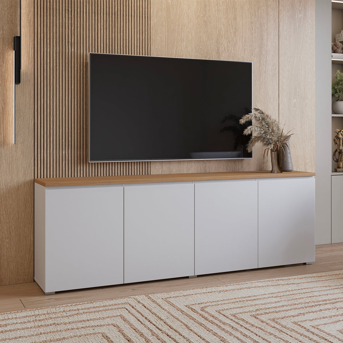 Buffet 4 portes Liko Blanc et Bois - vue 4
