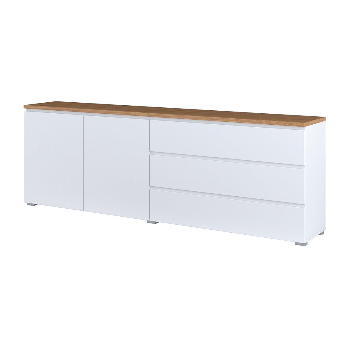 Buffet long 2 portes 3 tiroirs Liko Blanc et Bois