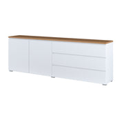 Buffet long 2 portes 3 tiroirs Liko Blanc et Bois