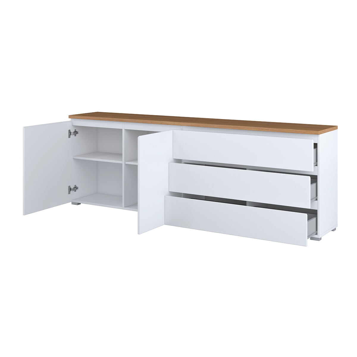 Buffet long 2 portes 3 tiroirs Liko Blanc et Bois - vue 2