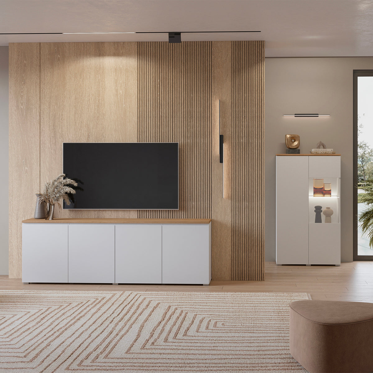 Buffet 4 portes Liko Blanc et Bois - vue 5