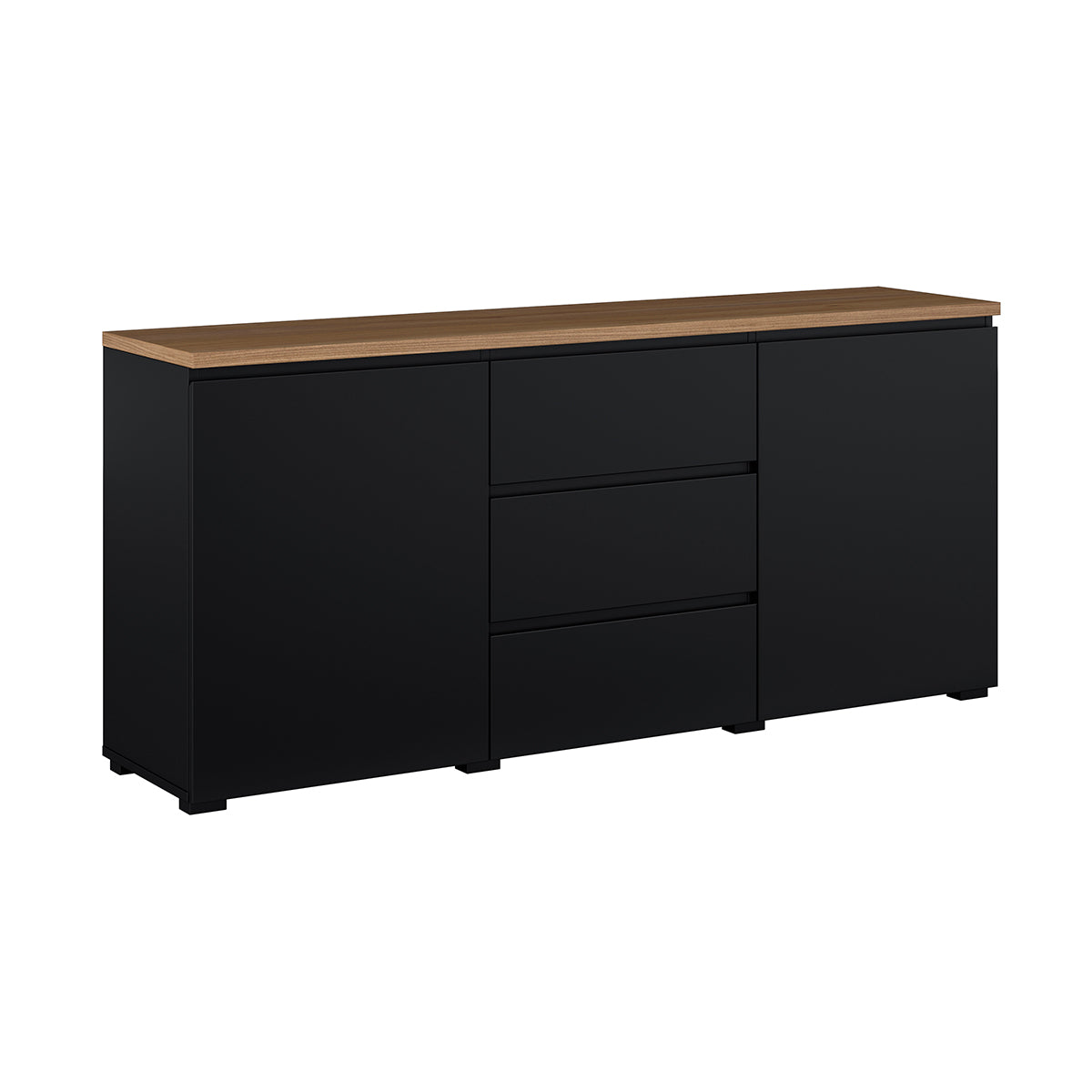 Buffet 2 portes 3 tiroirs Liko Noir et Bois