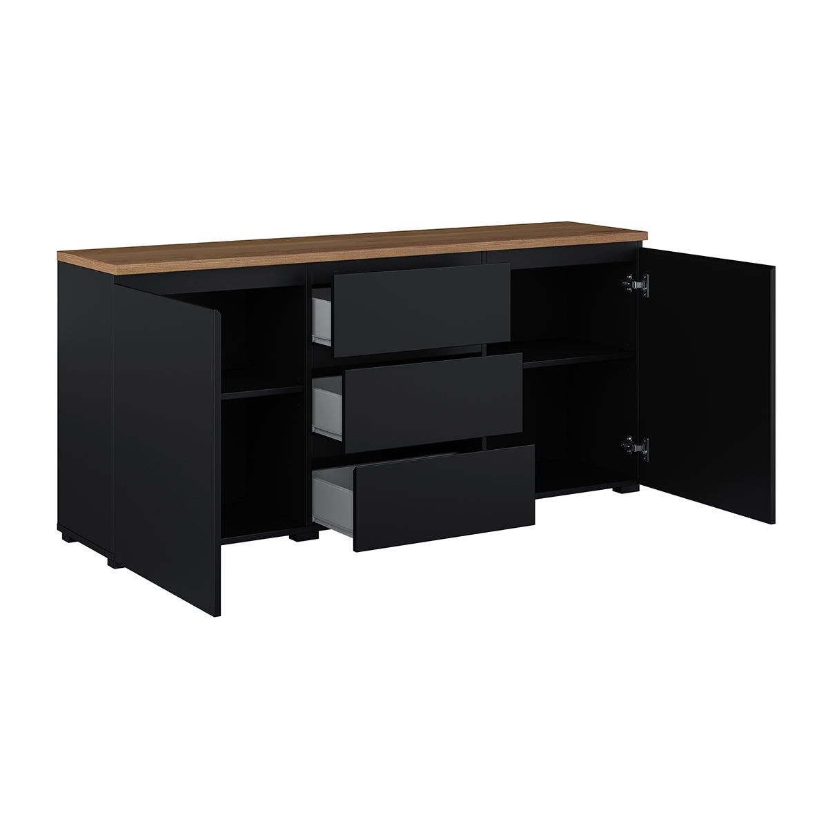 Buffet 2 portes 3 tiroirs Liko Noir et Bois - vue 2