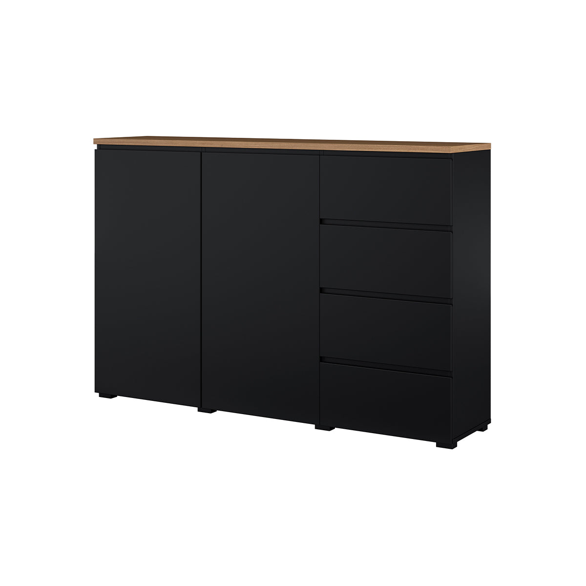 Buffet 2 portes 4 tiroirs Liko Noir et Bois