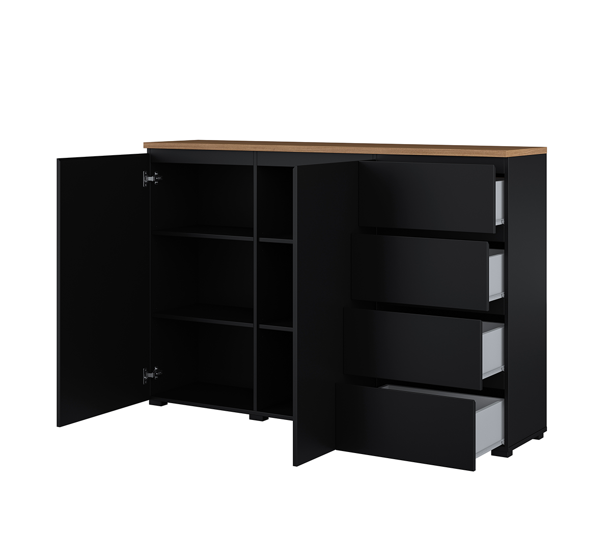 Buffet 2 portes 4 tiroirs Liko Noir et Bois - vue 2