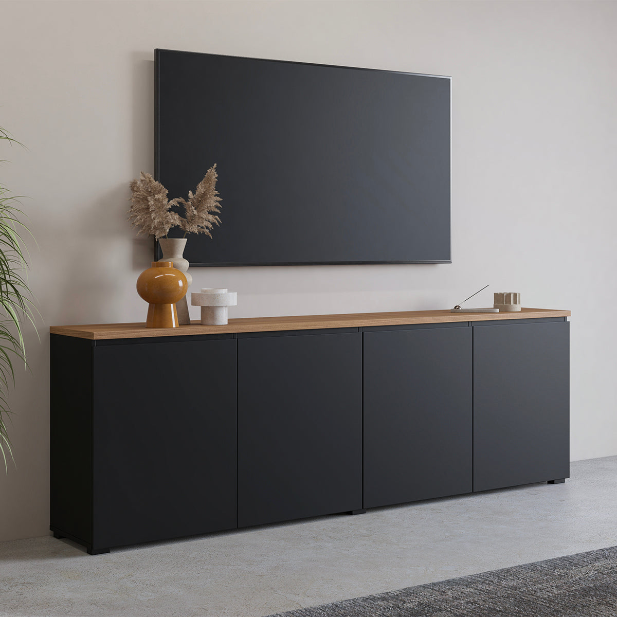 Buffet 4 portes Liko Noir et Bois - vue 3