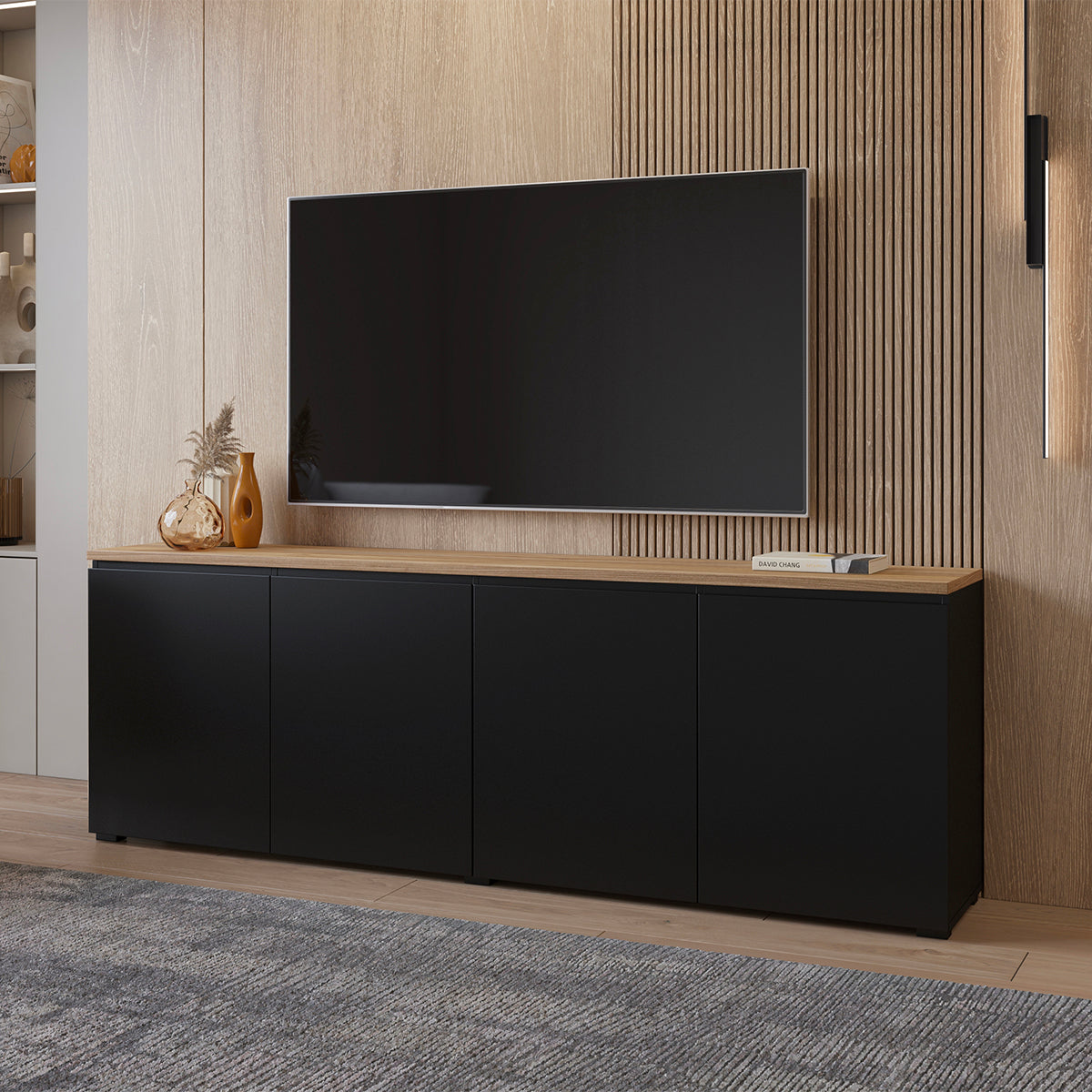 Buffet 4 portes Liko Noir et Bois - vue 4