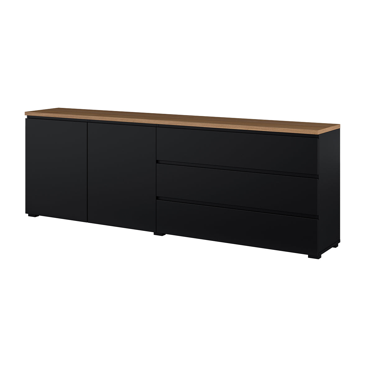Buffet long 2 portes 3 tiroirs Liko Noir et Bois