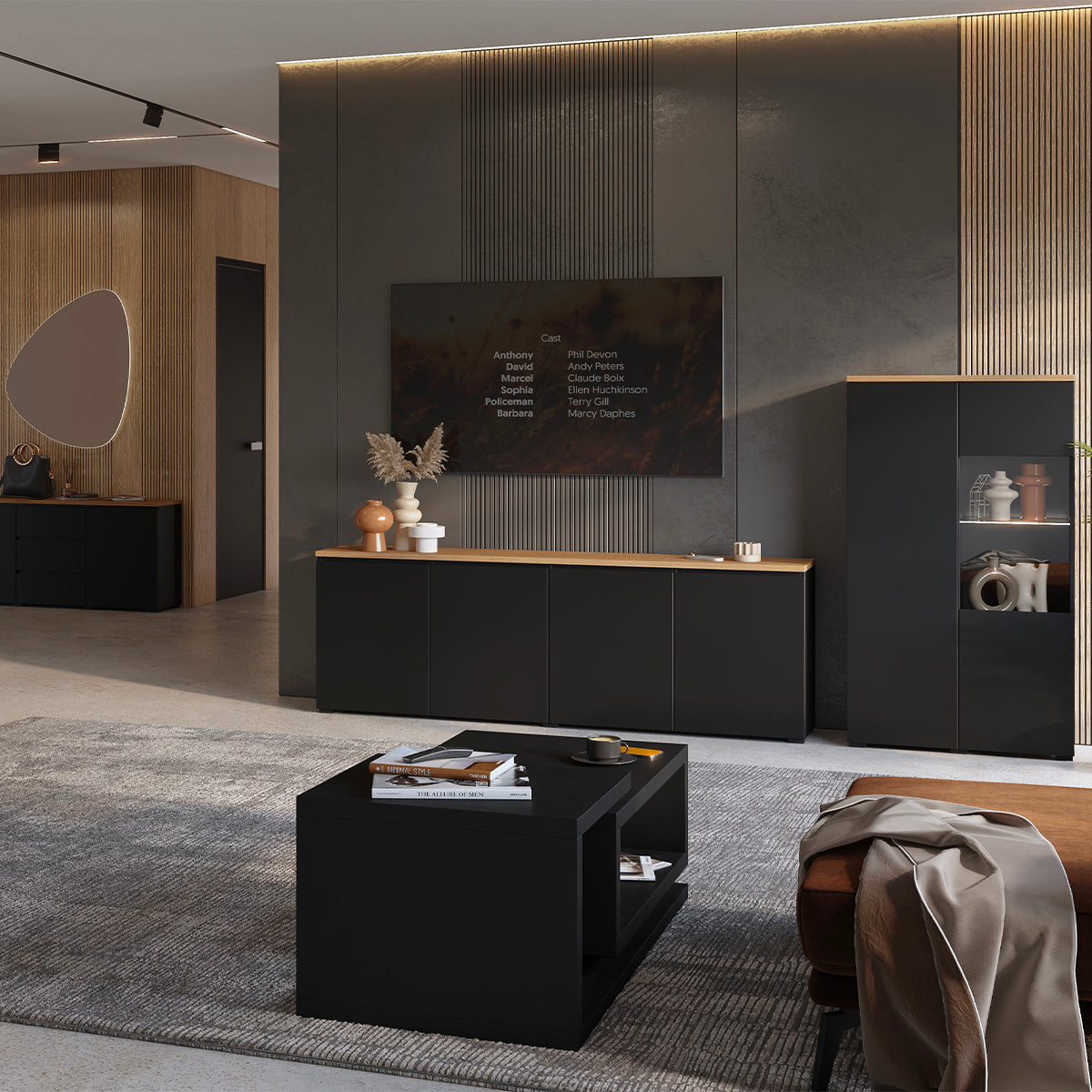Buffet 4 portes Liko Noir et Bois - vue 6