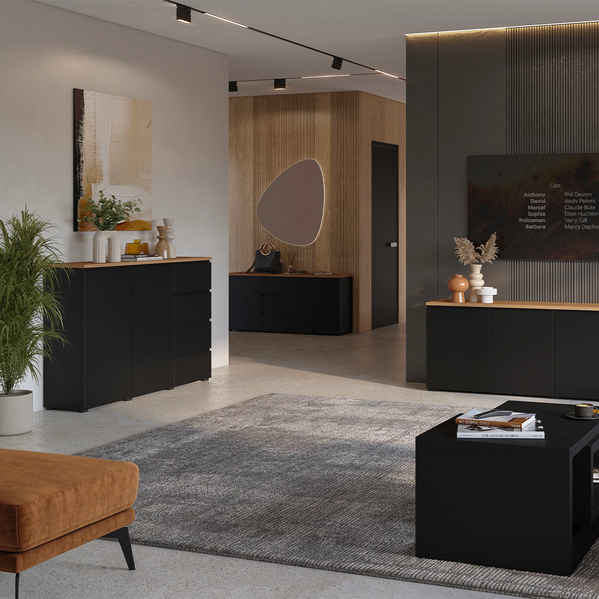 Buffet 2 portes 4 tiroirs Liko Noir et Bois - vue 5