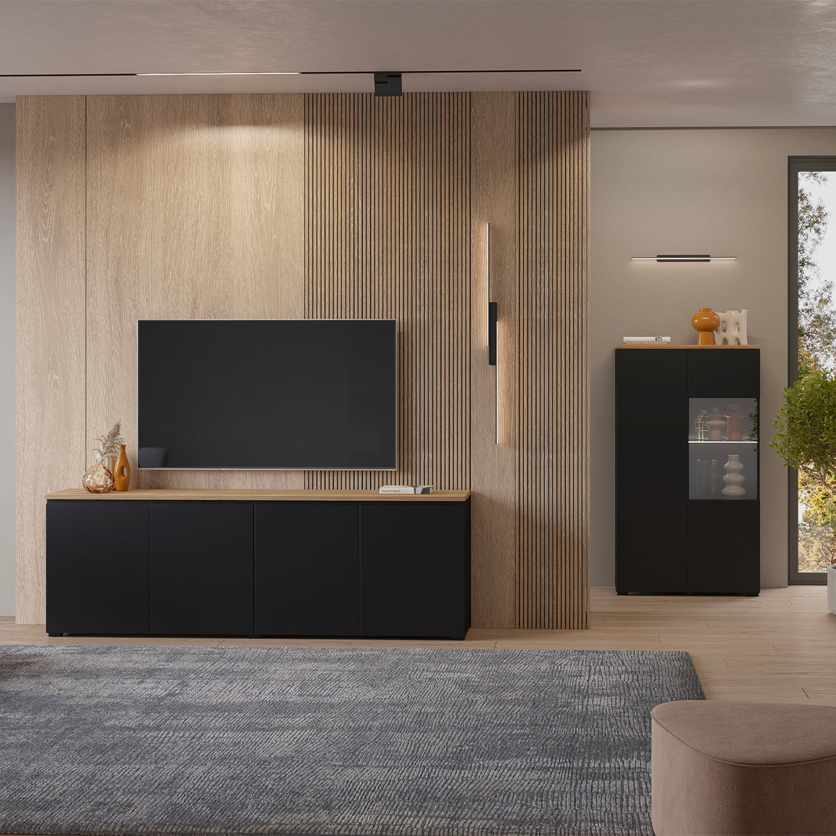 Buffet 4 portes Liko Noir et Bois - vue 5