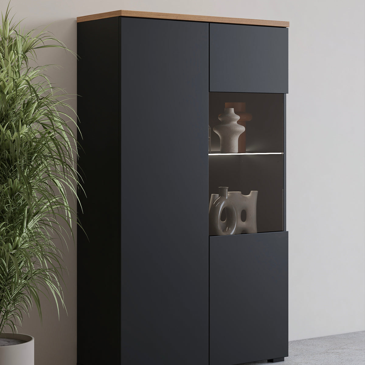 Vaisselier 2 portes Liko Noir et Bois - vue 3
