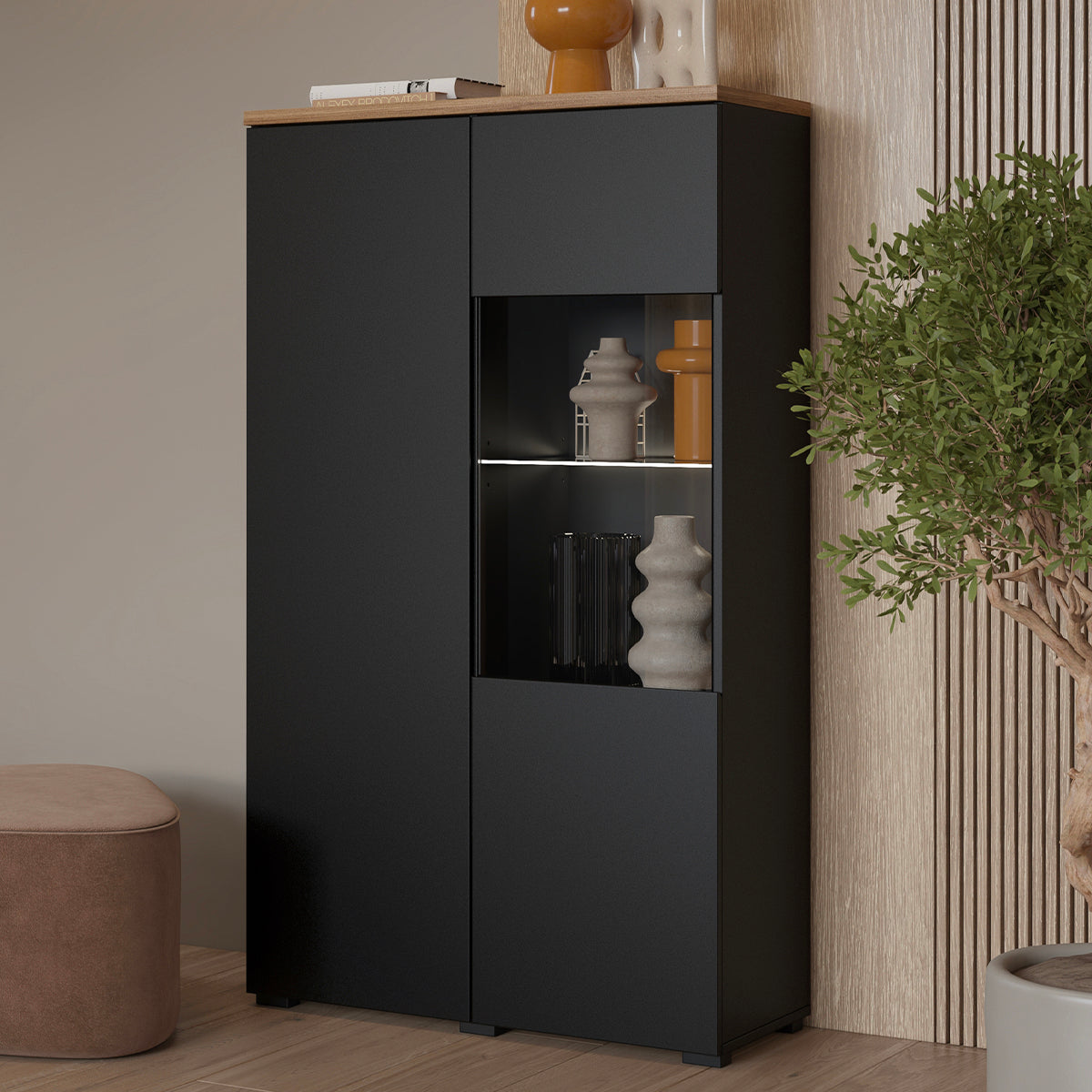 Vaisselier 2 portes Liko Noir et Bois - vue 4