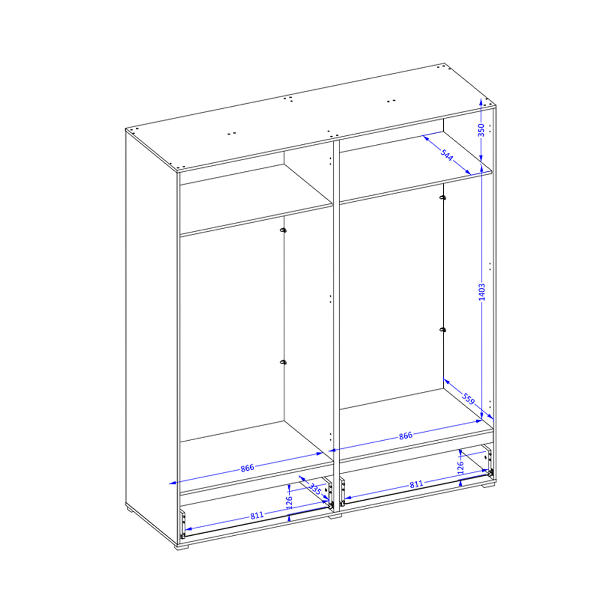 Armoire 4 portes 2 tiroirs Lilia Bois - vue 6