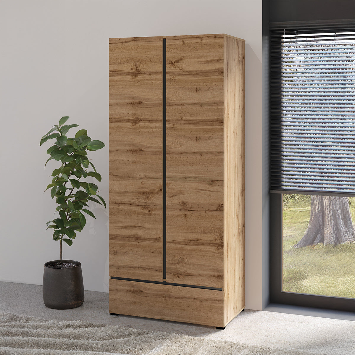 Armoire 2 portes 1 tiroir Lilia Bois - vue 3