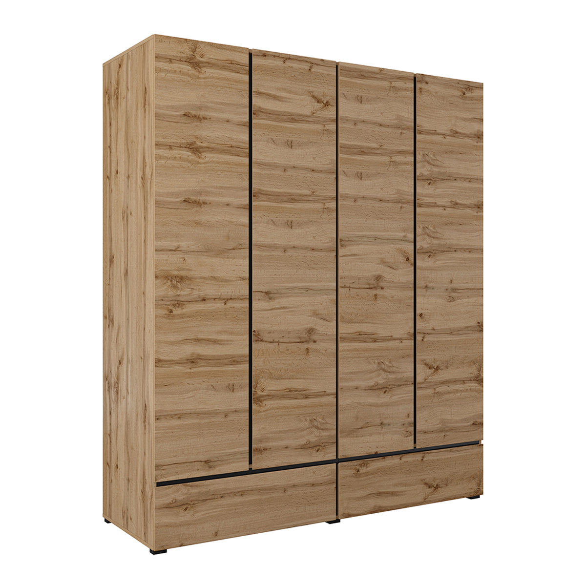 Armoire 4 portes 2 tiroirs Lilia Bois
