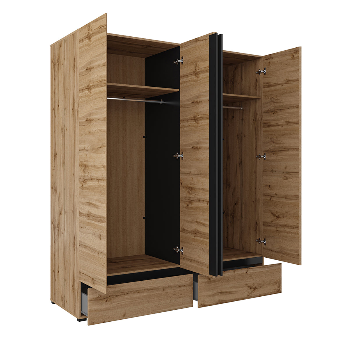 Armoire 4 portes 2 tiroirs Lilia Bois - vue 2