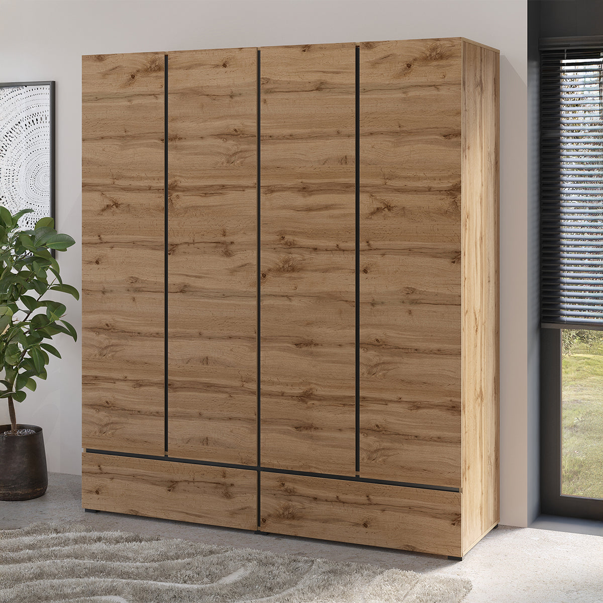 Armoire 4 portes 2 tiroirs Lilia Bois - vue 3