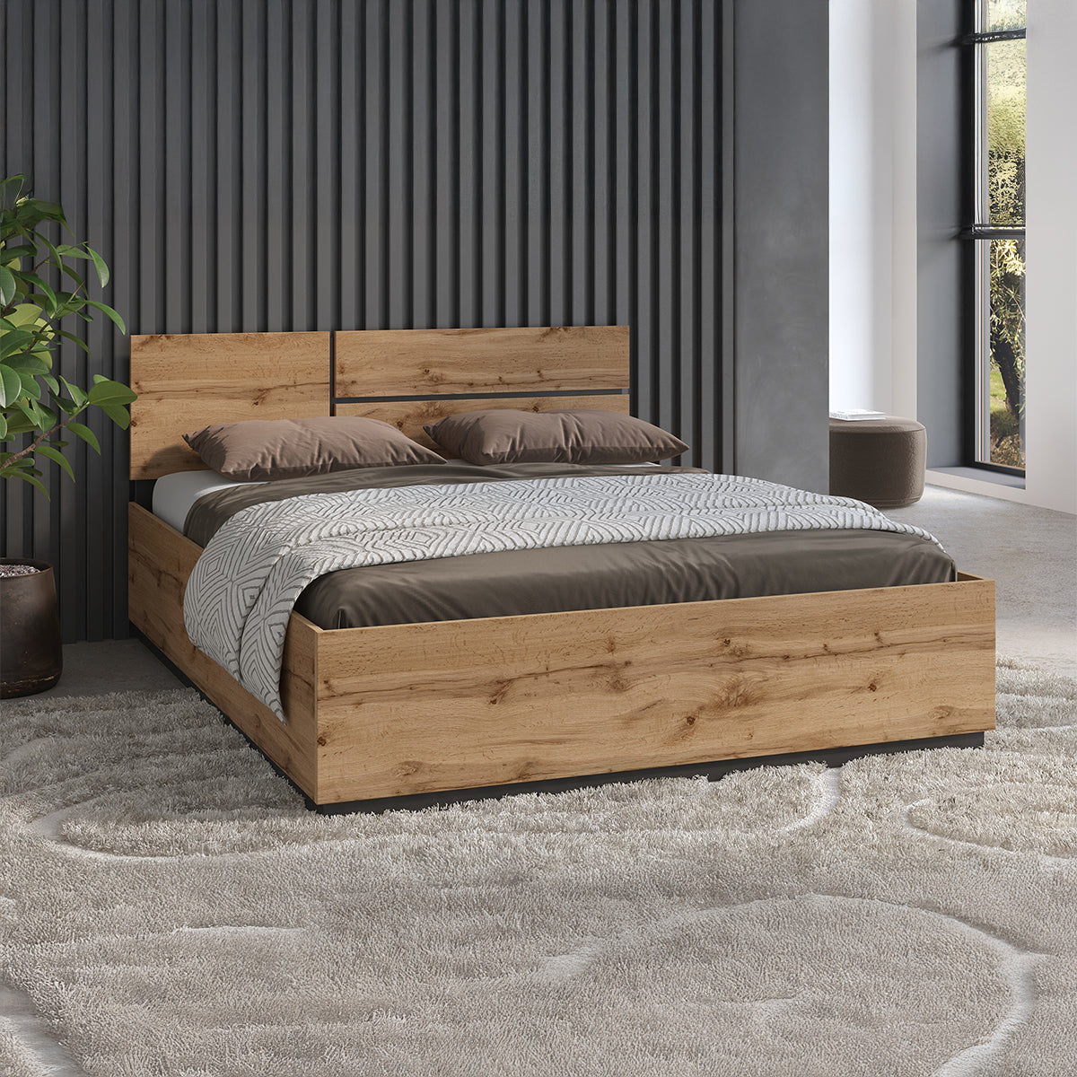 Lit coffre 160x200 sommier inclus Lilia Bois - vue 4