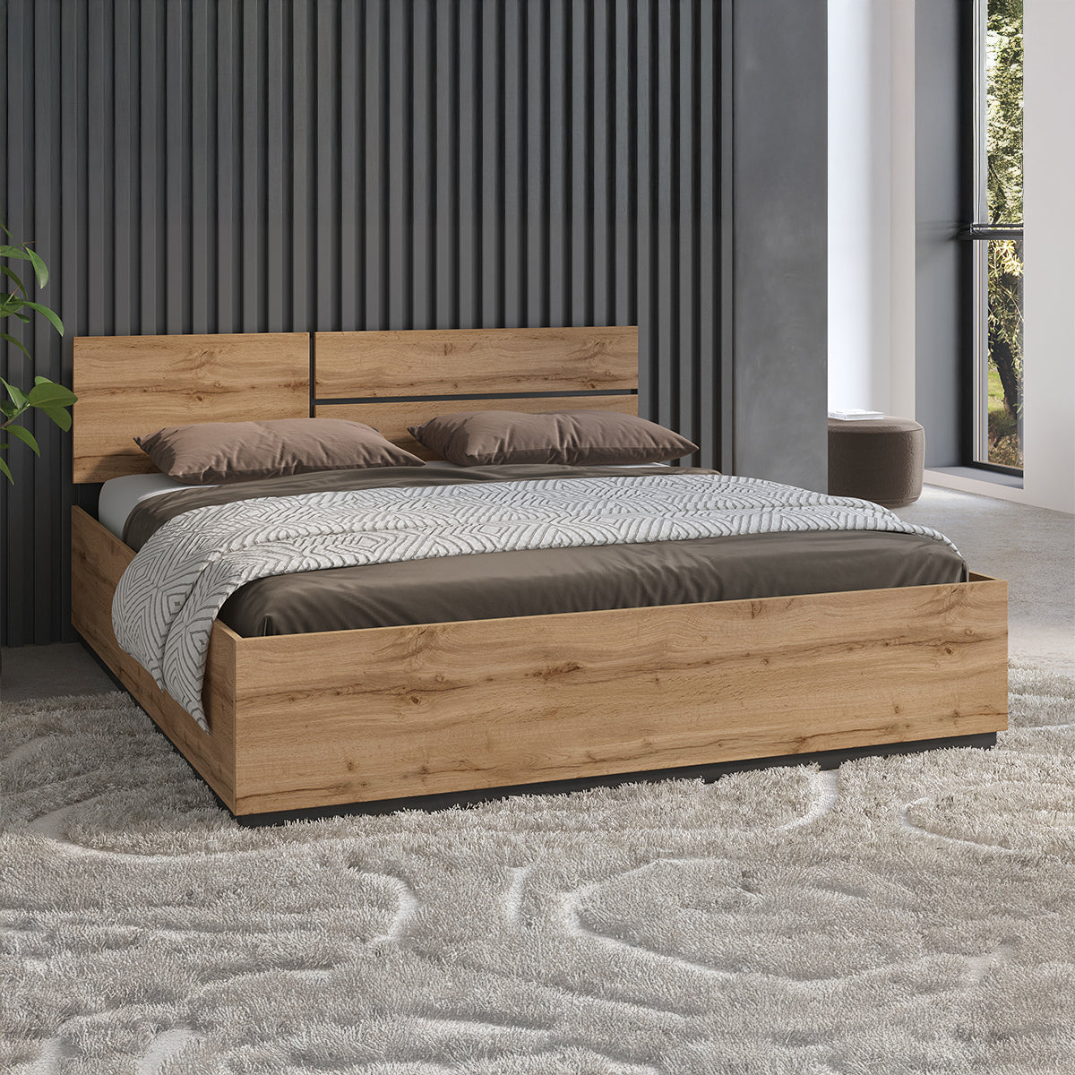 Lit coffre 180x200 sommier inclus Lilia Bois - vue 4