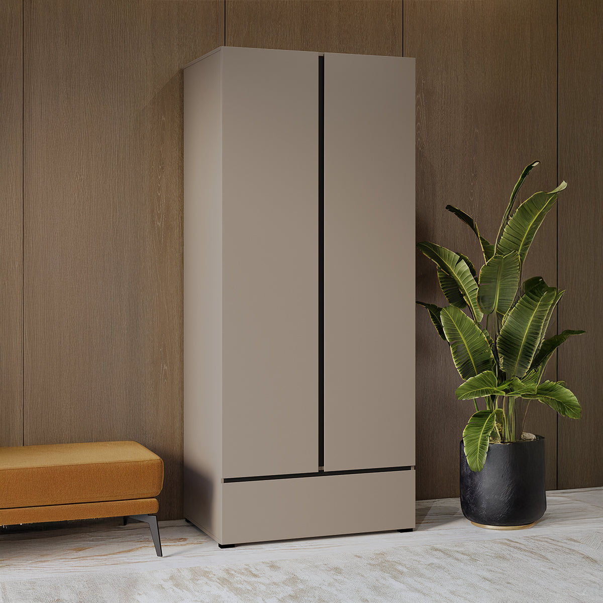 Armoire 2 portes 1 tiroir Lilia Taupe - vue 3