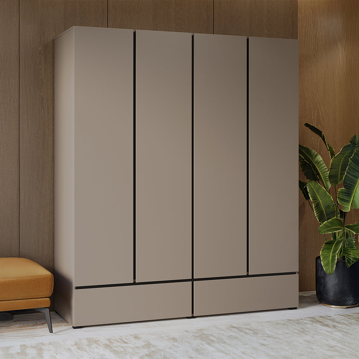 Armoire 4 portes 2 tiroirs Lilia Taupe - vue 3
