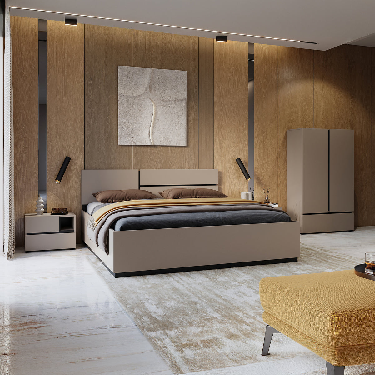 Lit 160x200 sommier inclus Lilia Taupe - vue 4