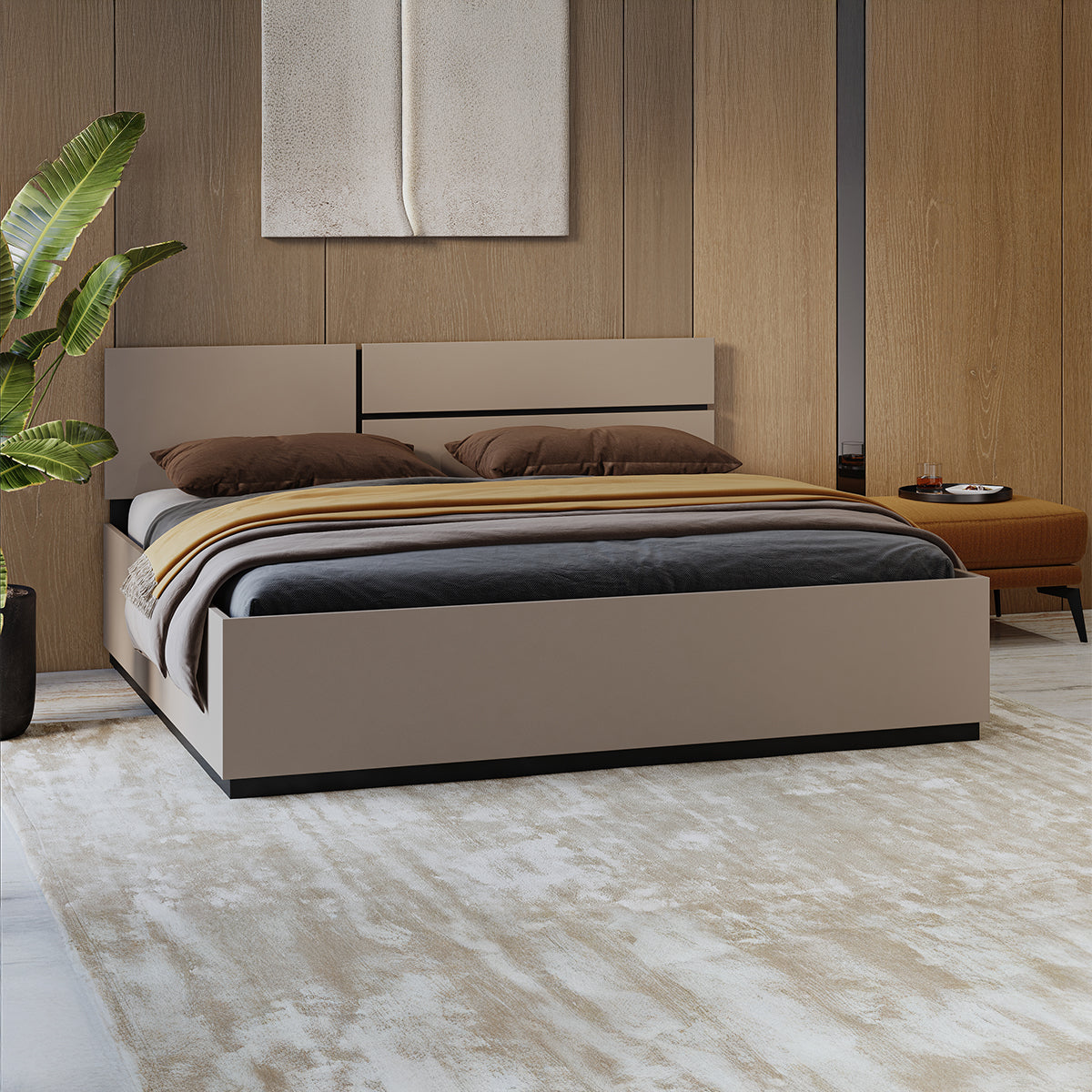 Lit coffre 160x200 sommier inclus Lilia Taupe - vue 4