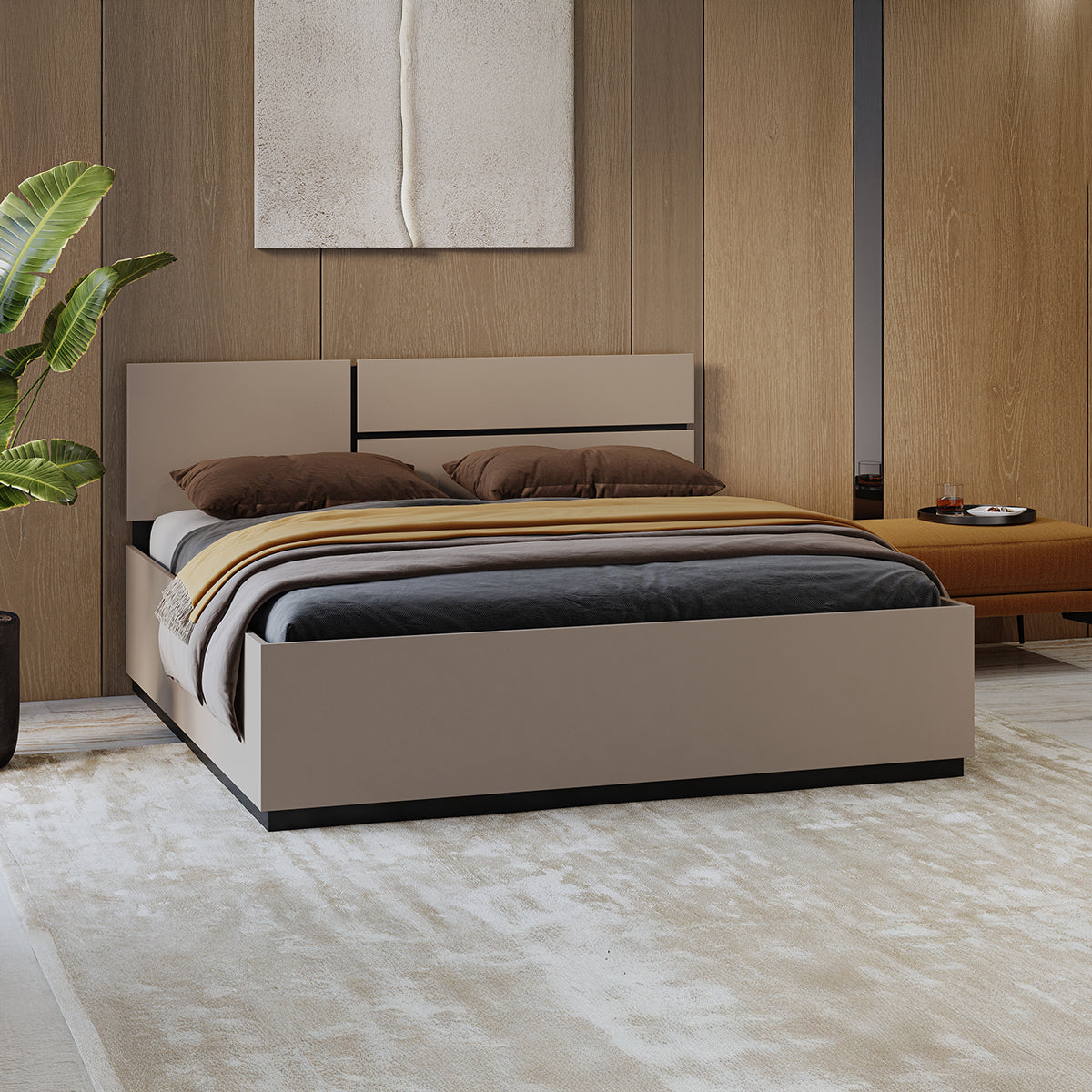 Lit coffre 180x200 sommier inclus Lilia Taupe - vue 4