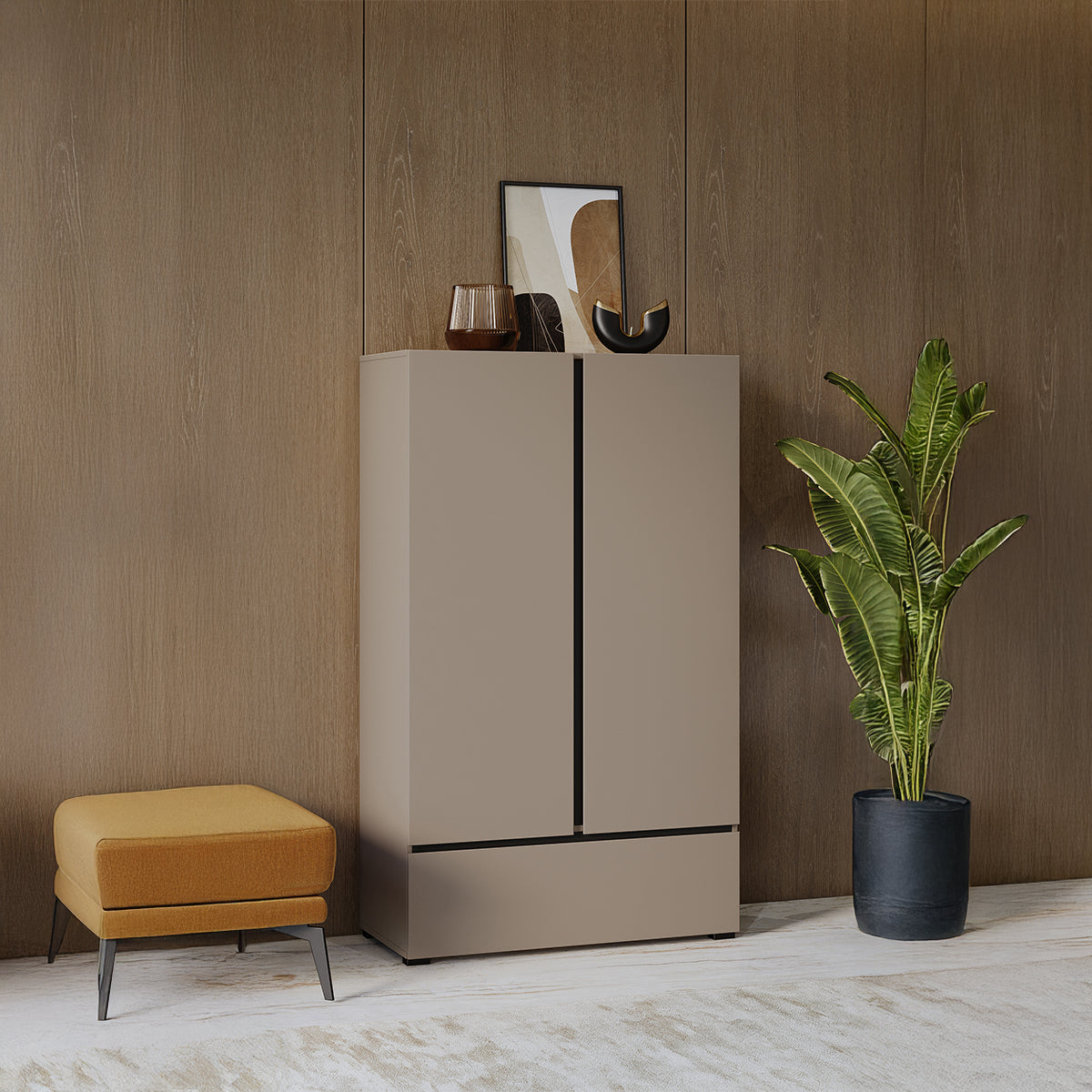 Petite armoire 2 portes 1 tiroir Lilia Taupe - vue 3