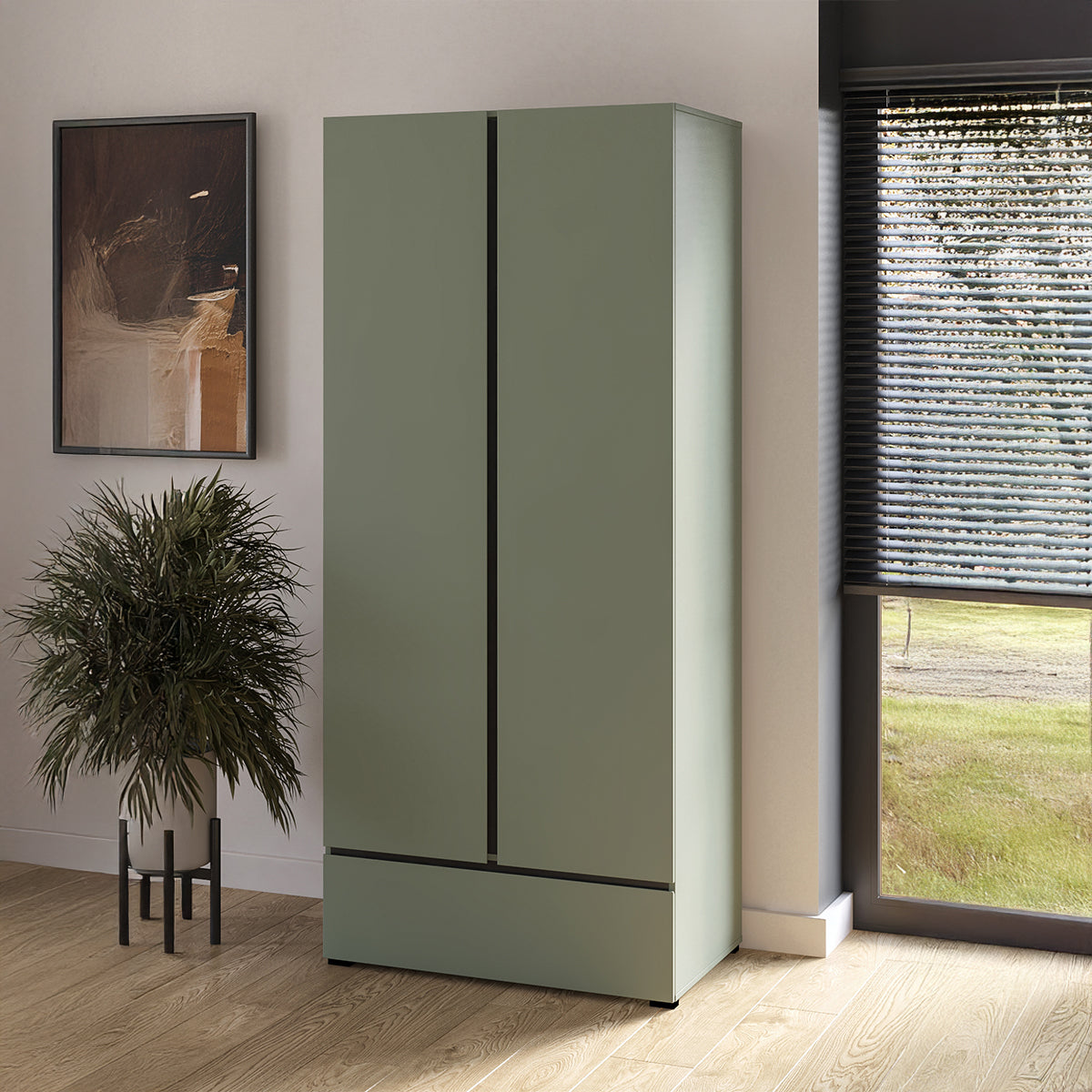 Armoire 2 portes 1 tiroir Lilia Vert - vue 3