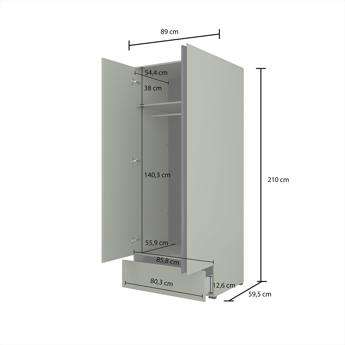 Armoire 2 portes 1 tiroir Lilia Vert - vue 4