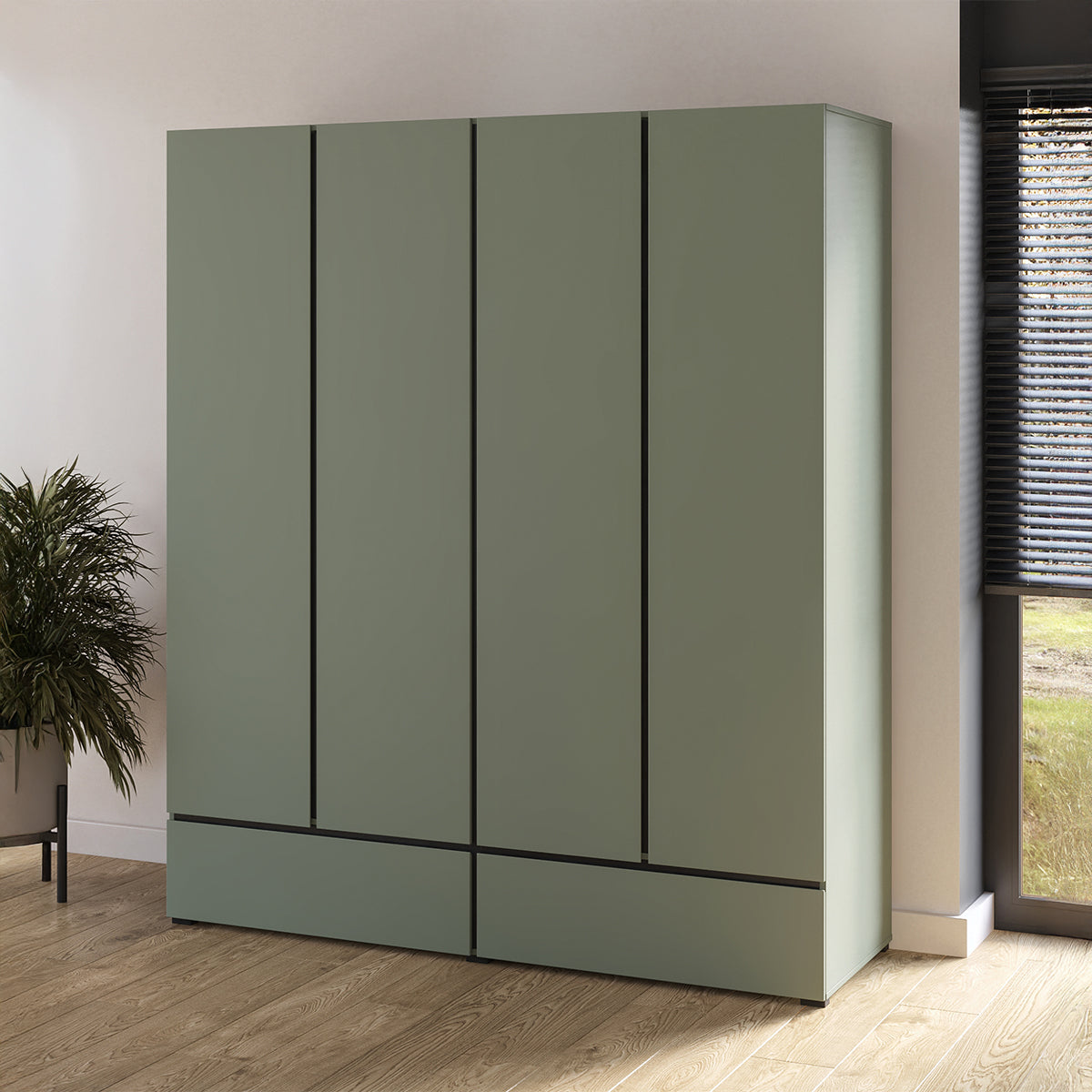 Armoire 4 portes 2 tiroirs Lilia Vert - vue 3