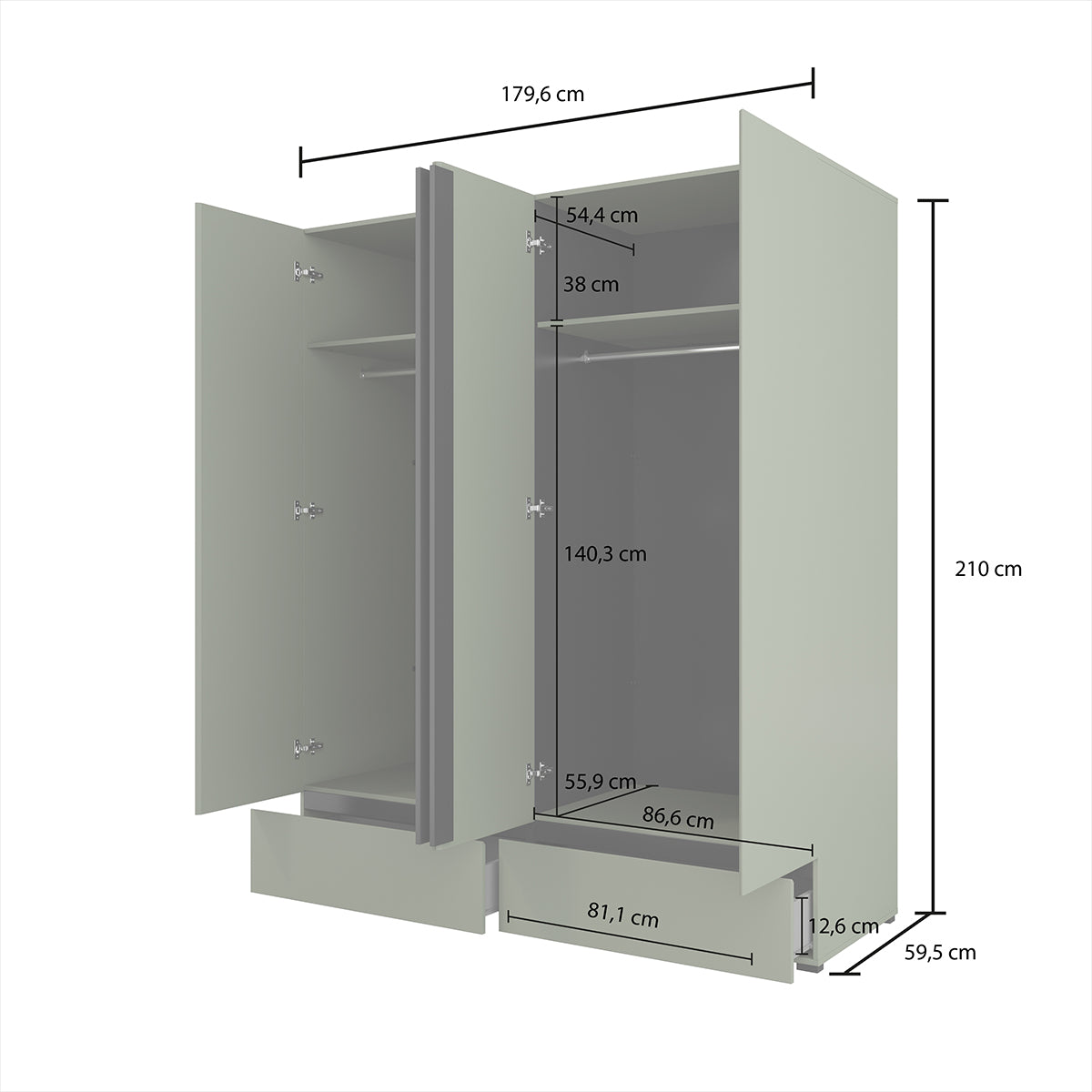Armoire 4 portes 2 tiroirs Lilia Vert - vue 7