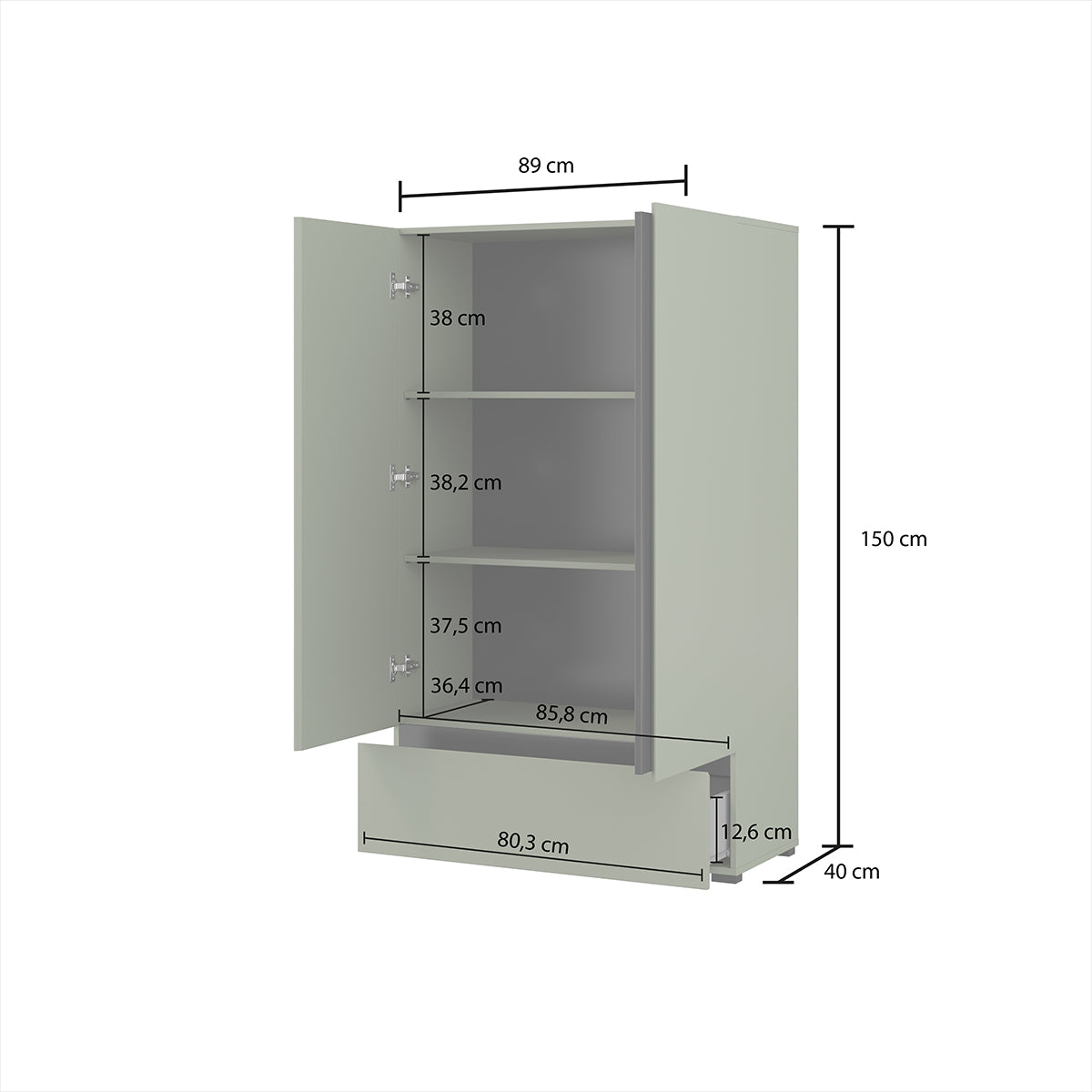 Petite armoire 2 portes 1 tiroir Lilia Vert - vue 4