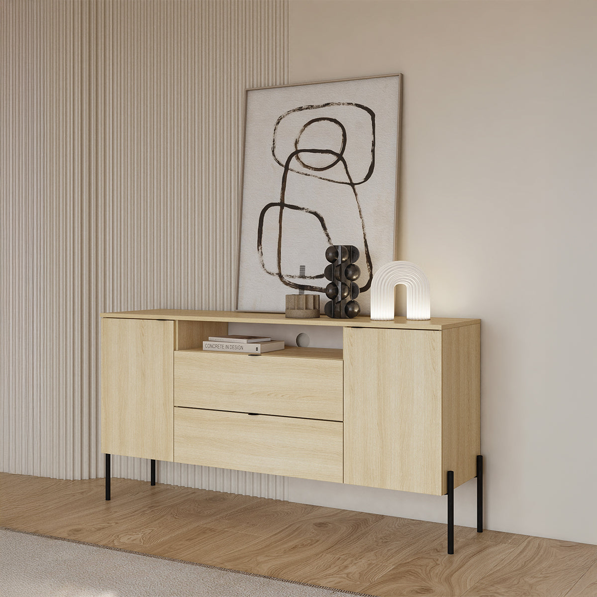 Buffet 2 portes 2 tiroirs Lucilla Bois - vue 3