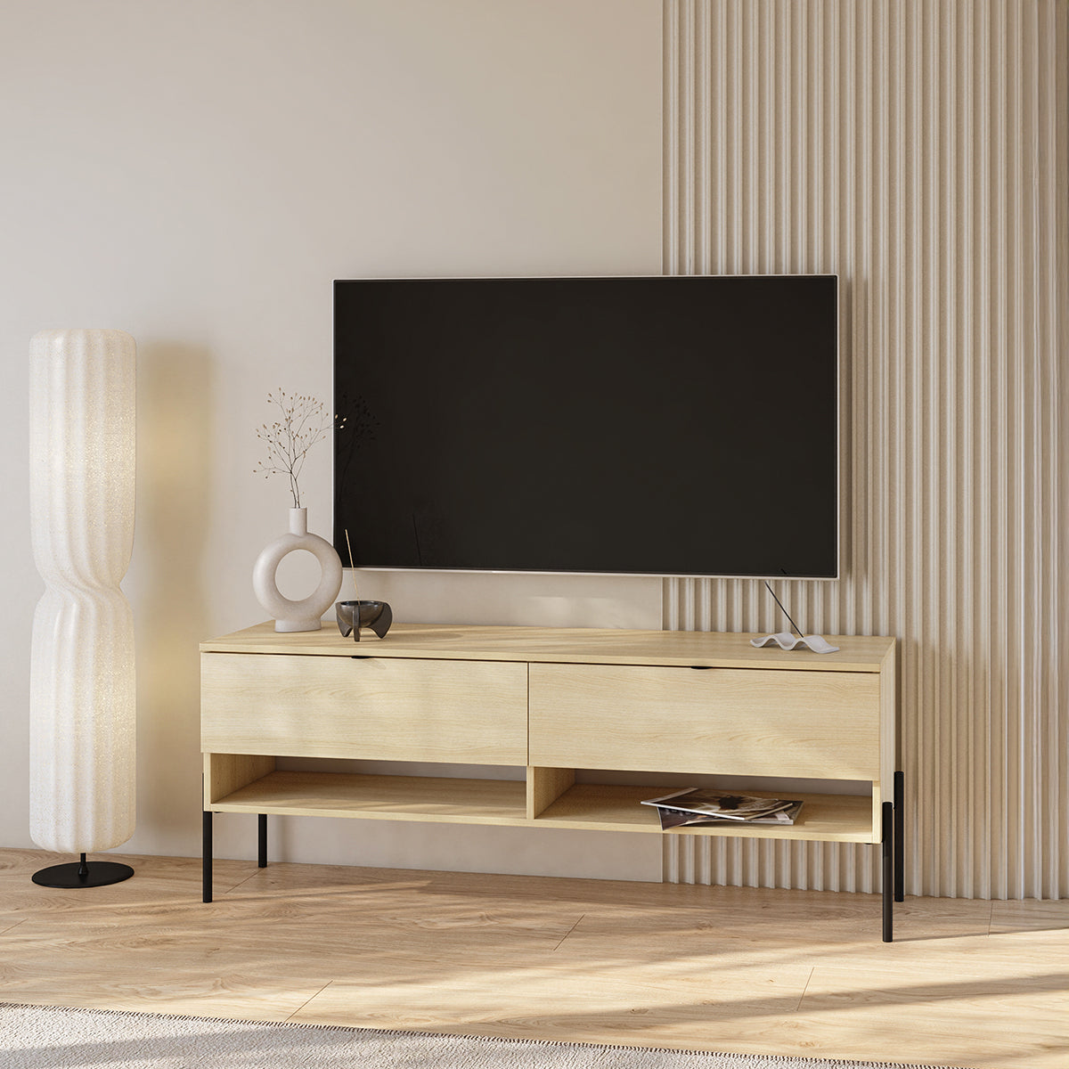 Meuble TV 2 tiroirs 140 cm Lucilla Bois - vue 3