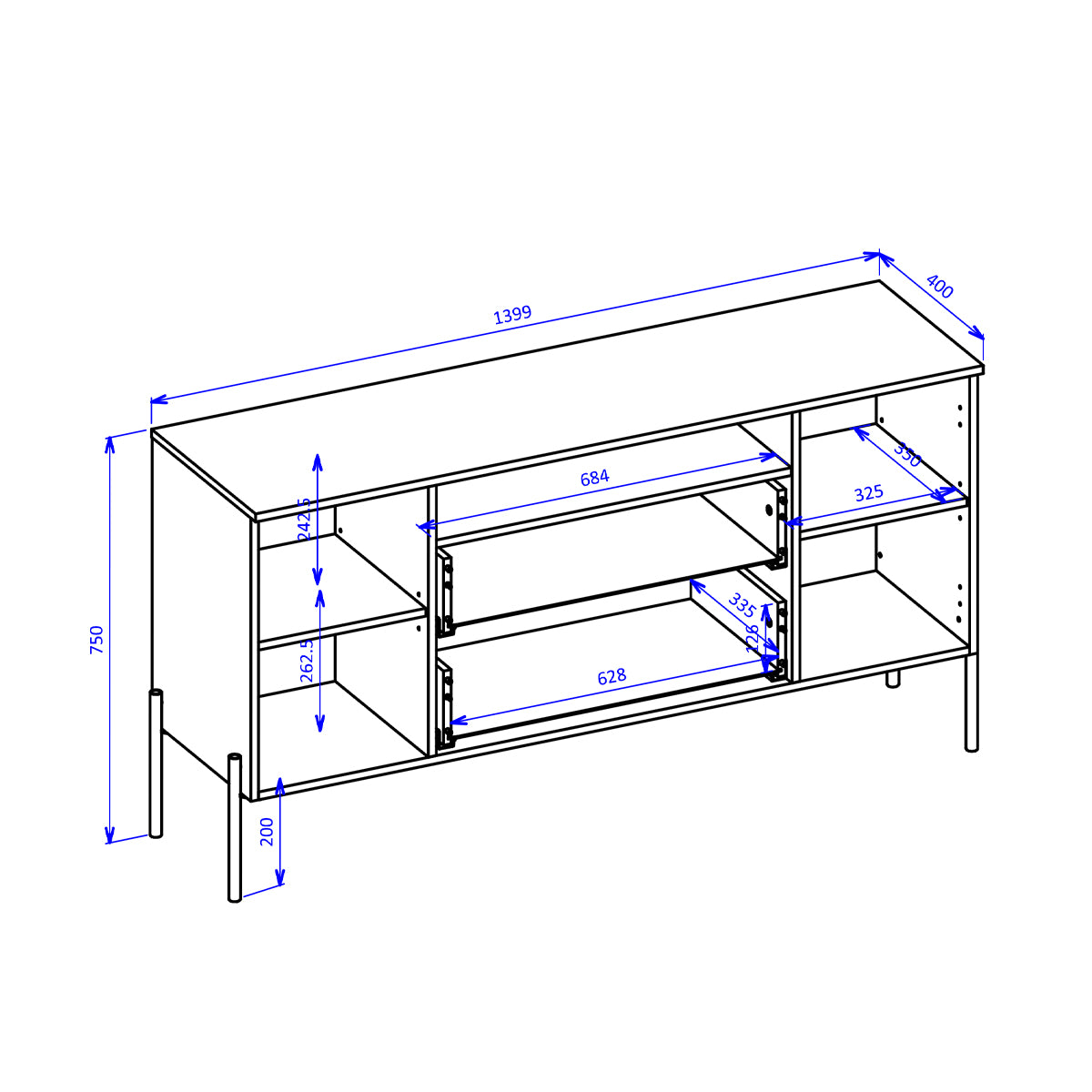Buffet 2 portes 2 tiroirs Lucilla Bois - vue 6