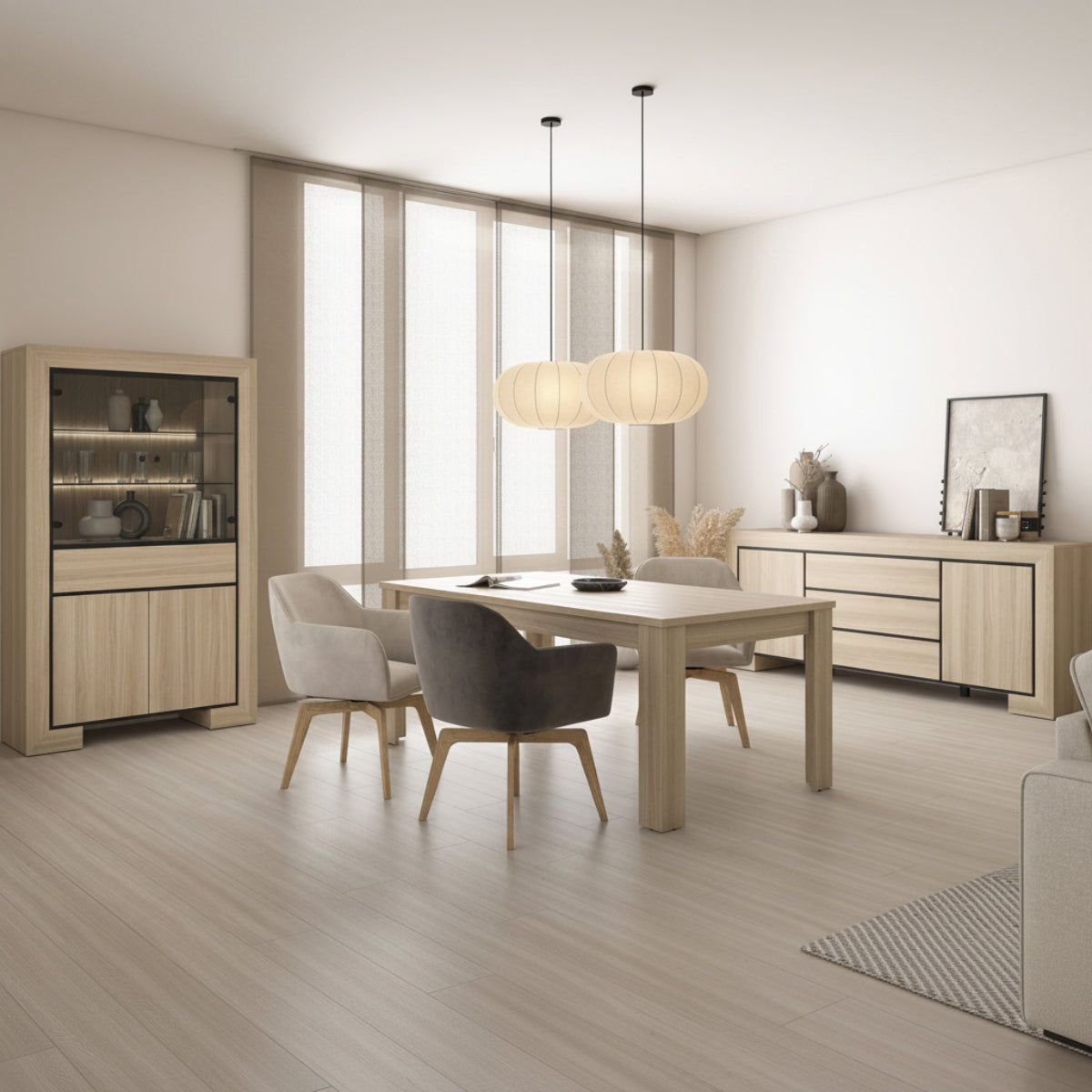 Buffet 2 portes 3 tiroirs Lucius Bois et Noir